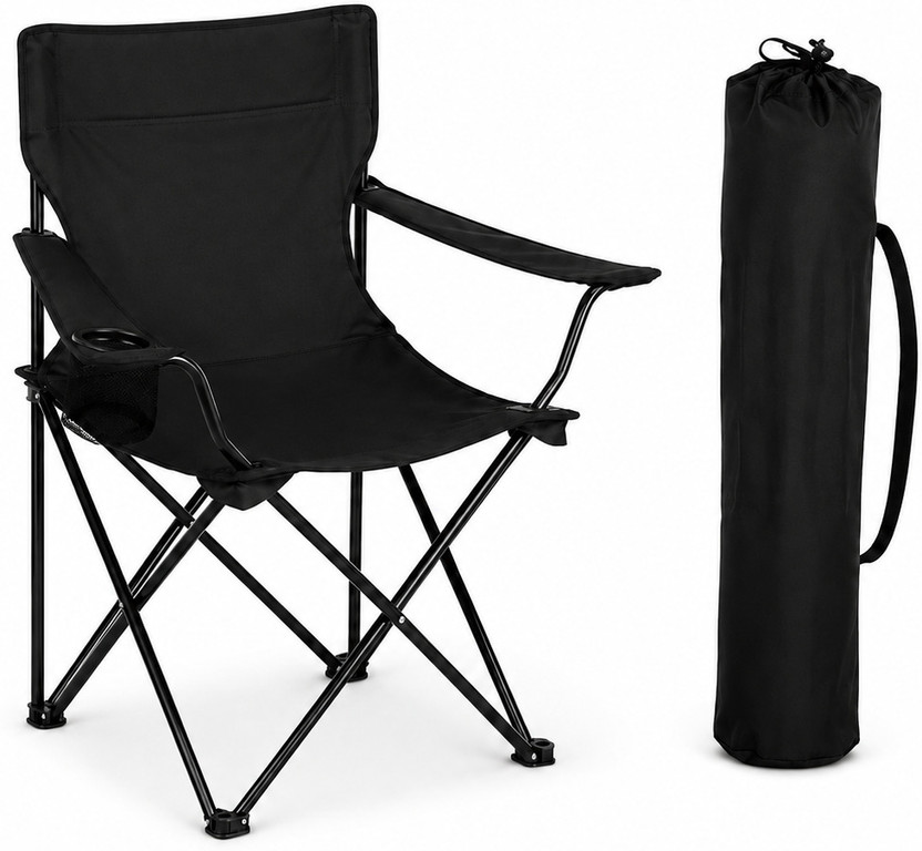AVAKASH AVAKASH Portable Folding Chair | Outdoor Camping Chair with Armrest & Cup Holder Metal Outdoor Chair(BLACK, Pre-assembled)