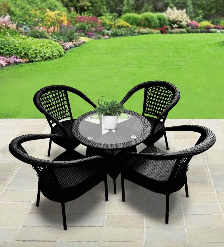 KLODOR KLODOR Premium Garden/Outdoor/Balcony/Terrace/Coffee/Poolside Patio Chair & Table Set Metal Outdoor Chair(D-8 BLACK, Set of 4, Pre-assembled) - Flipkart Deal