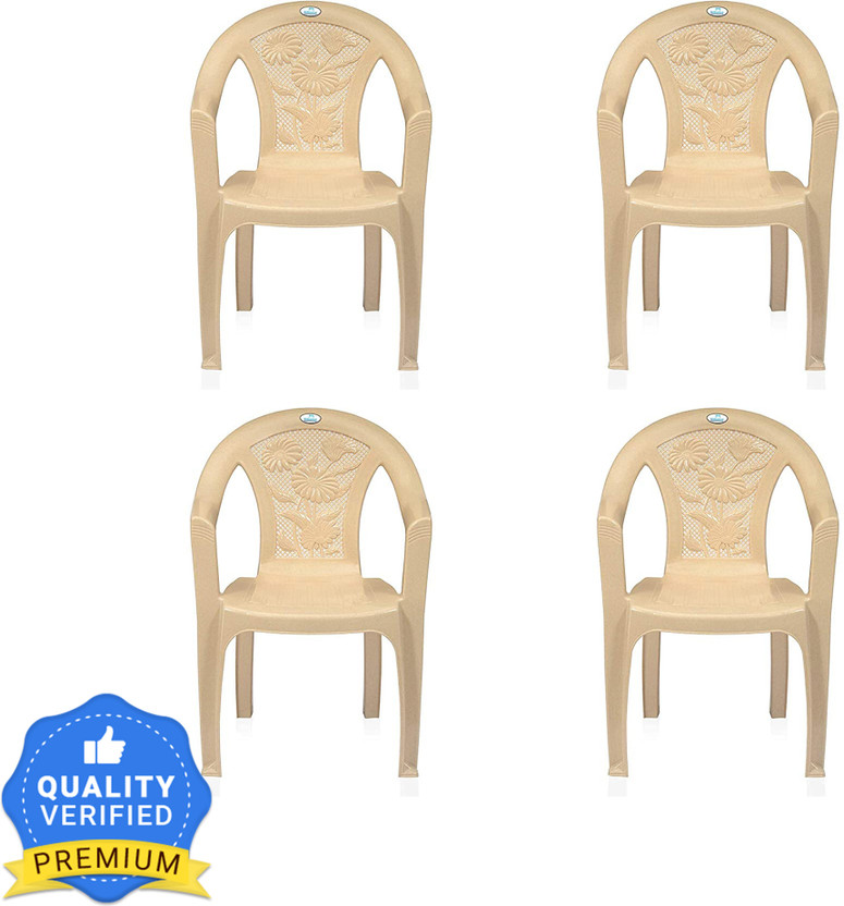 Nilkamal Mid Back Chair with Arm CHR2060|For Living,Bed Room,Kitchen,Office|Stackable Plastic Outdoor Chair(Marble Beige, Set of 4, Pre-assembled)