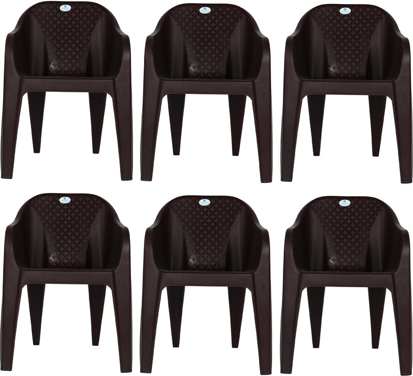HOMIBOSS Plastic chairs set of 6, home, Living Room chair, Garden, outdoor & indoor Plastic Outdoor Chair(Brown, Set of 6, Pre-assembled)