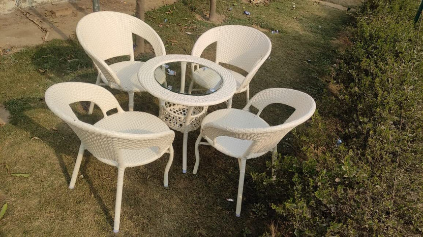 Aadya Craft Synthetic Fiber Table & Chair Set(Finish Color - OFFWHITE, Pre-assembled)