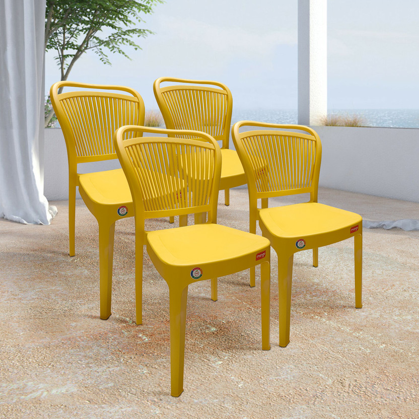 Furniture Yard Mango Salsa Plastic Chair/Stackable Plastic Chair/Strong & Sturdy Structure/ Plastic Outdoor Chair(Yellow, Set of 4, Pre-assembled)