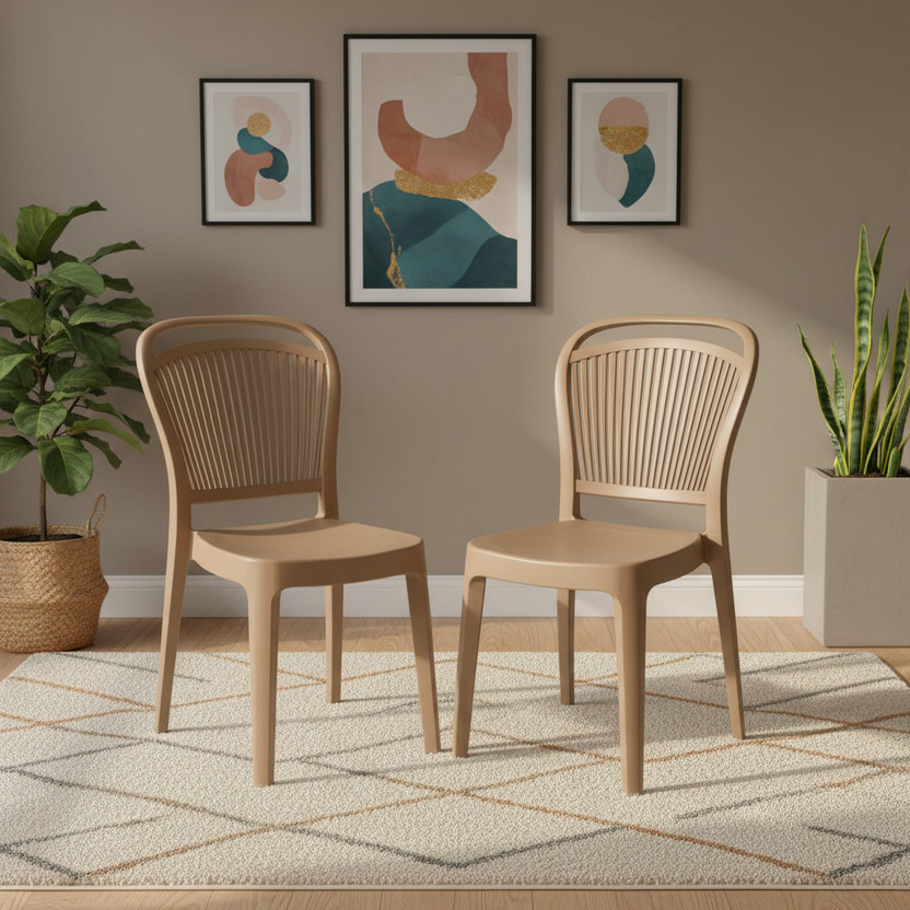 Furniture Yard Mango Salsa Plastic Chair/Stackable Plastic Chair/Strong & Sturdy Structure/ Plastic Outdoor Chair(Beige, Set of 2, Pre-assembled)