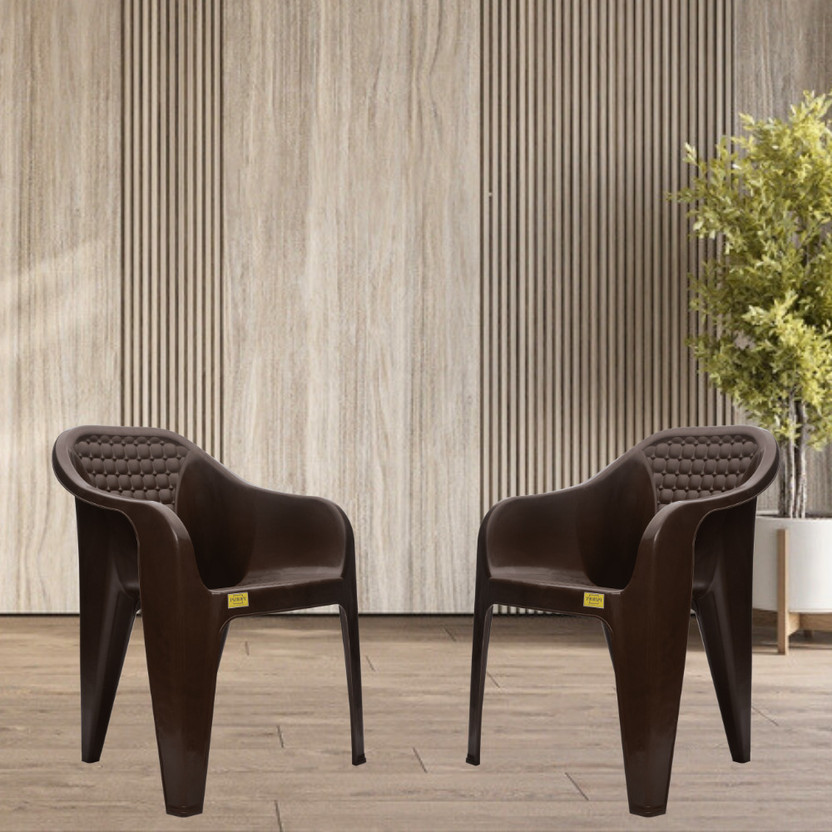 Patiofy Plastic Living Room Chair, Outdoor Chair, Arm Chair for Home Set of 2 Plastic Outdoor Chair(Brown, Set of 2, Pre-assembled)