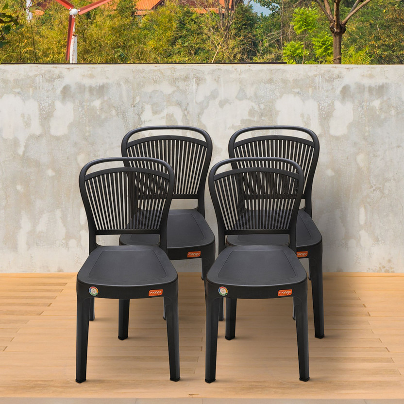 Furniture Yard Mango Salsa Plastic Chair/Stackable Plastic Chair/Strong & Sturdy Structure/ Plastic Outdoor Chair(Black, Set of 4, Pre-assembled)