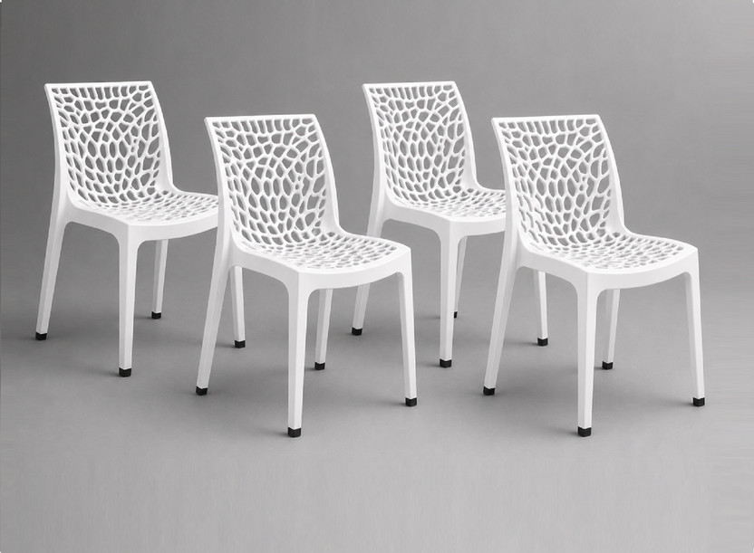 SRI GAYATHRI POLYMERS Premium Web Design Plastic Chair|Stylish Modern Armless Chair for multipurpose Plastic Outdoor Chair(White, Set of 4, Pre-assembled)