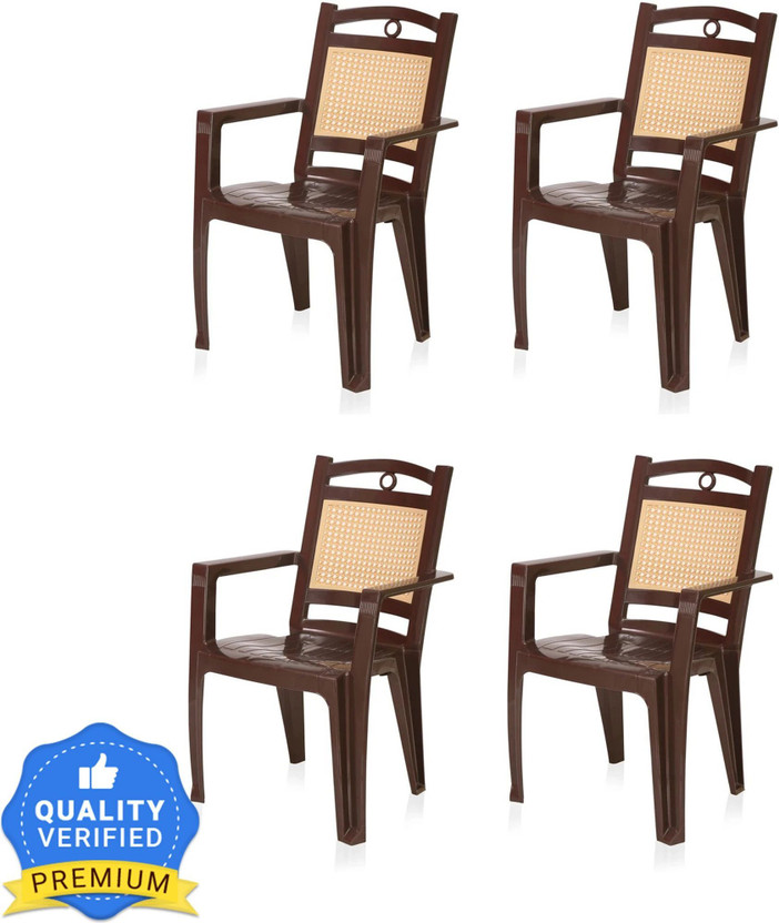 Nilkamal Mid Back Chair with Arm CHR2197|Stackable For Living, Bed Room, Kitchen, Office Plastic Outdoor Chair(Brown, Set of 4, Pre-assembled)