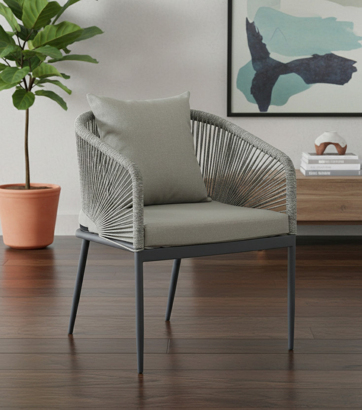OUTAREA Outdoor Rope Metal Arm Chair – Patio Garden Seating Metal Outdoor Chair(GREY, Pre-assembled)
