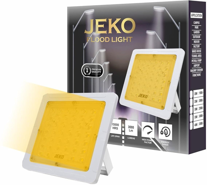 Jeko 25W LED Flood Light | Waterproof IP66 | Outdoor Wide Beam | for Garage, Shop, Garden & Security | Pack of 1 Street Light Outdoor Lamp(Yellow)