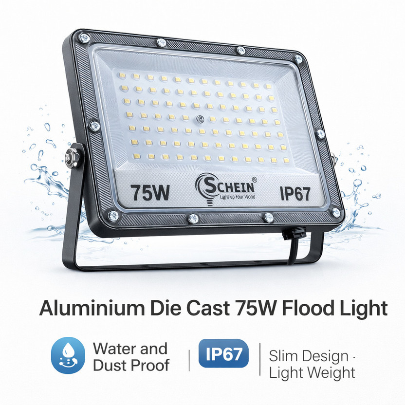 SCHEIN 75 Watt LED Flood Light | Aluminium Body | White Color | Outdoor Use | Slim Design | Light Weight | BIS Approved | Water and Dust Resistant | Bright Light | Pack of 1 Flood Light Outdoor Lamp(Grey)