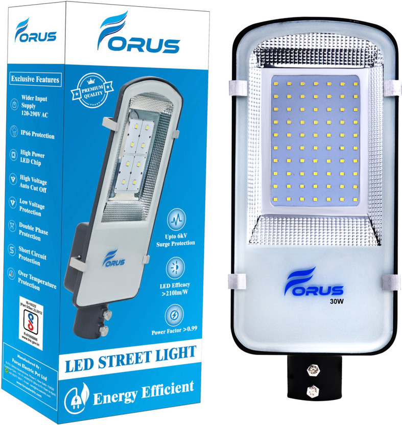 FORUS 30W LED Street Light Waterproof Outdoor | Cool White IP66 Energy Saving Road Lamp with 5 Year Warranty | Durable LED Street Light 30 Watt for Roads, Gardens & Outdoor Lighting Street Light Outdoor Lamp(White)