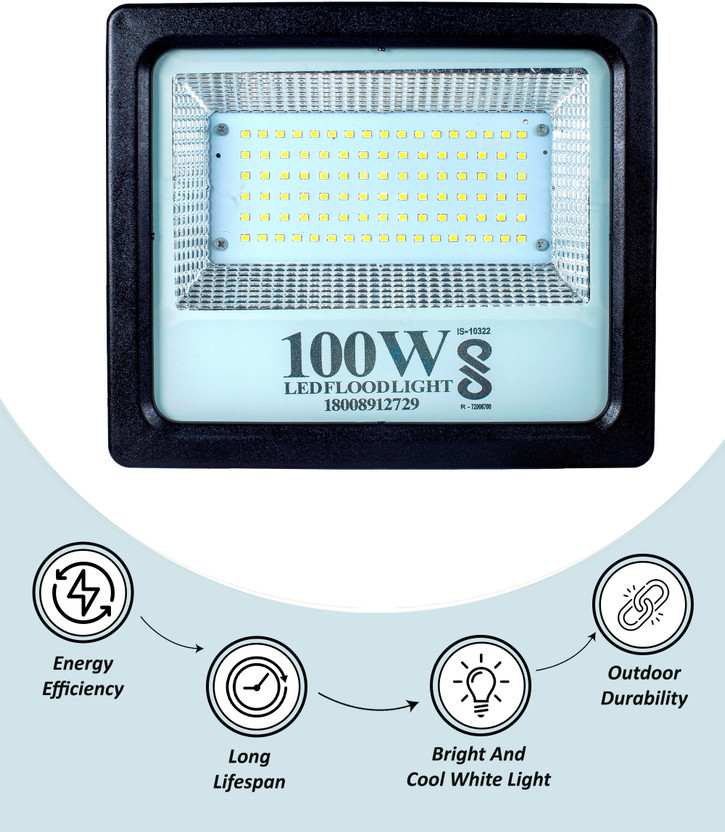 Flipkart SmartBuy 100W BIS Approved PC Body LED Flood Halogen Light With 2 Year Warranty - Pack of 1 Flood Light Outdoor Lamp(White)