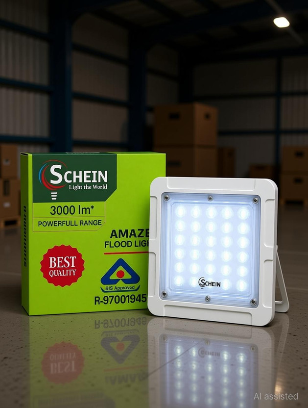 SCHEIN 30W LED Flood Light (Pack of 1) – BIS Approved (R-97001929) & ISO Certified | Plastic Body | Cool White 6500K | Waterproof & Energy Efficient | Outdoor Lighting for Home | Garden | Garage | Security | Warehouse | Commercial Use Flood Light Outdoor Lamp(White)