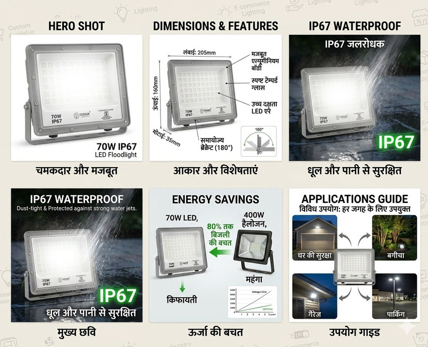 FOXSUN 70W LED Flood Light with Day-Night Sensor & Driver, Cool White 6500K, IP67 Waterproof, Outdoor Security & Landscape Lighting, BIS Approved, 1-Year Warranty – Pack of 1 Flood Light Outdoor Lamp(White)