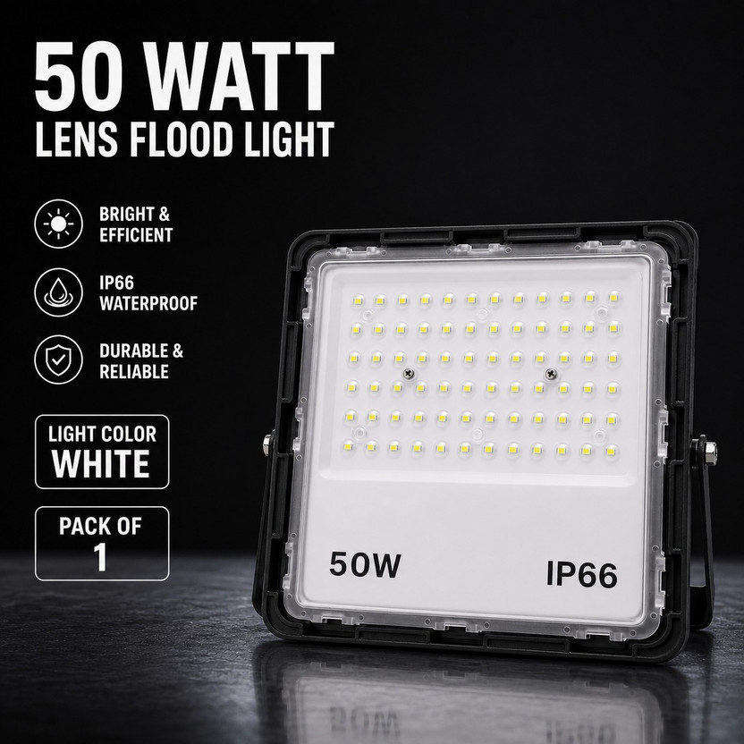 OPM TRADING 50W LED Lens Flood Light IP66 Waterproof Outdoor Light White, Pack of 1 Flood Light Outdoor Lamp(White)