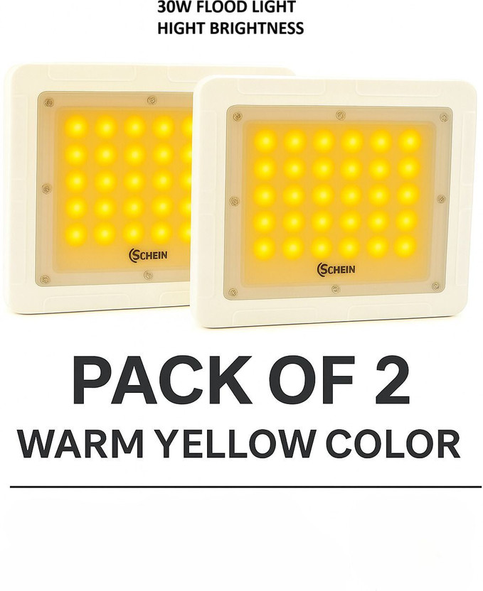 SCHEIN 30 LED Flood Lights | WARM | Pack OF 2 | Premium Polycarbonate Housing for Superior Outdoor Illumination | Ideal for Security, Building Fronts, Events, Parking Zones, Warehouses & Decorative Lighting | High Efficiency, Dust Resistant & Stable Bright Output Flood Light Outdoor Lamp(Yellow)