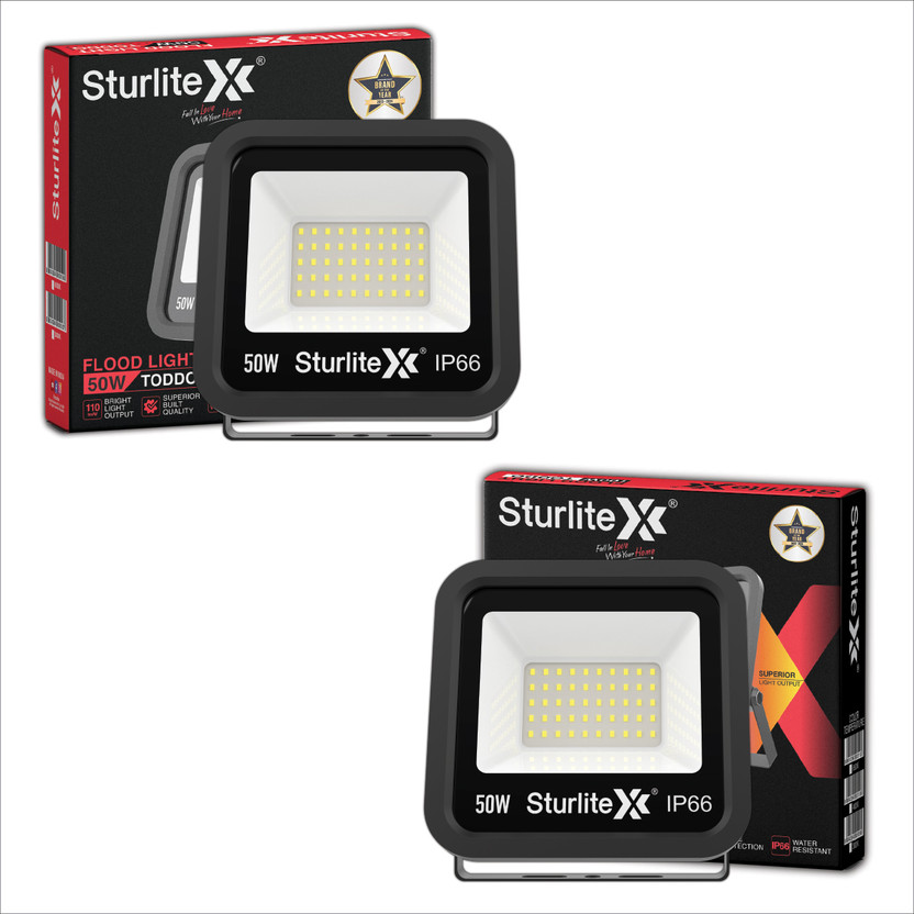 Sturlite Toddo 50 W LED Flood Light - (Pack of 2) (L-G-0187-50W) Flood Light Outdoor Lamp(Black)