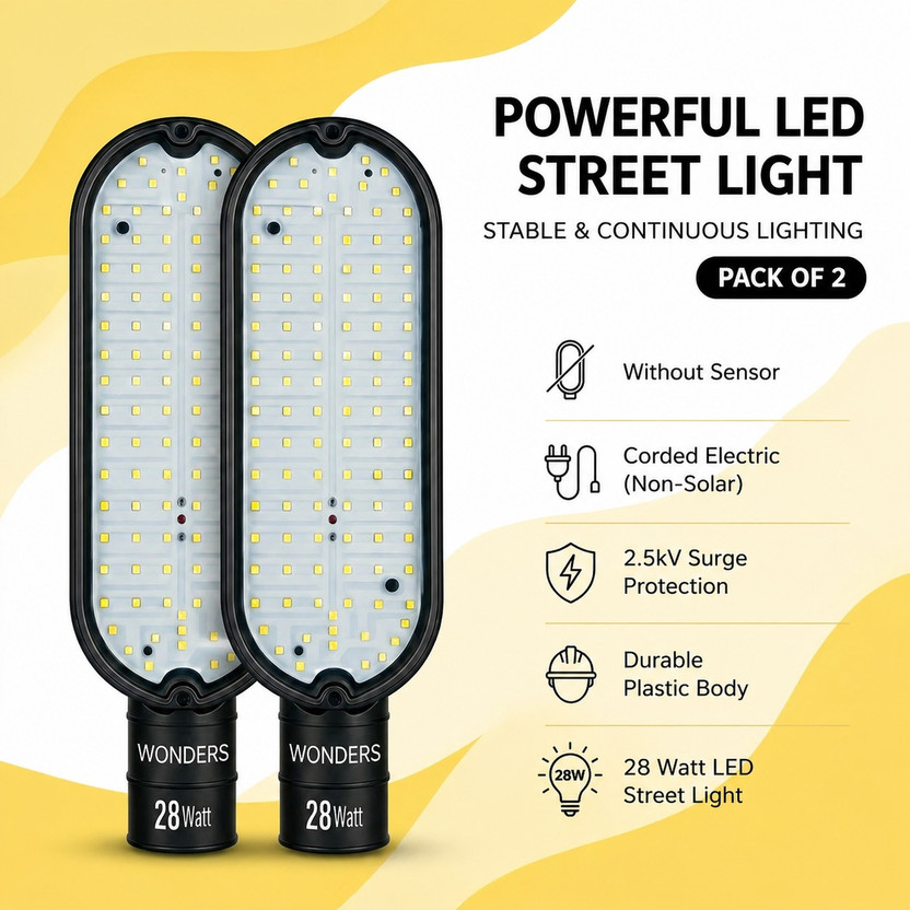 Wonders 28 Watt LED Street Light (White Color) Pack of 2 |Without-Sensor| IP65 Waterproof | Weatherproof | Non Solar | Outdoor Light |Street Light | Easy Installation | 2.5kV Surge Protection| Suitable for Street, Home Gates, Factory,Stadium, Security Lighting & Parking Street Light Outdoor Lamp(Whi