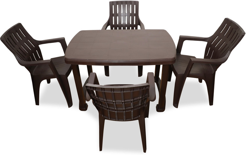 HELLO Plastic Table & Chair Set(Finish Color - Dark Brown, DIY(Do-It-Yourself))