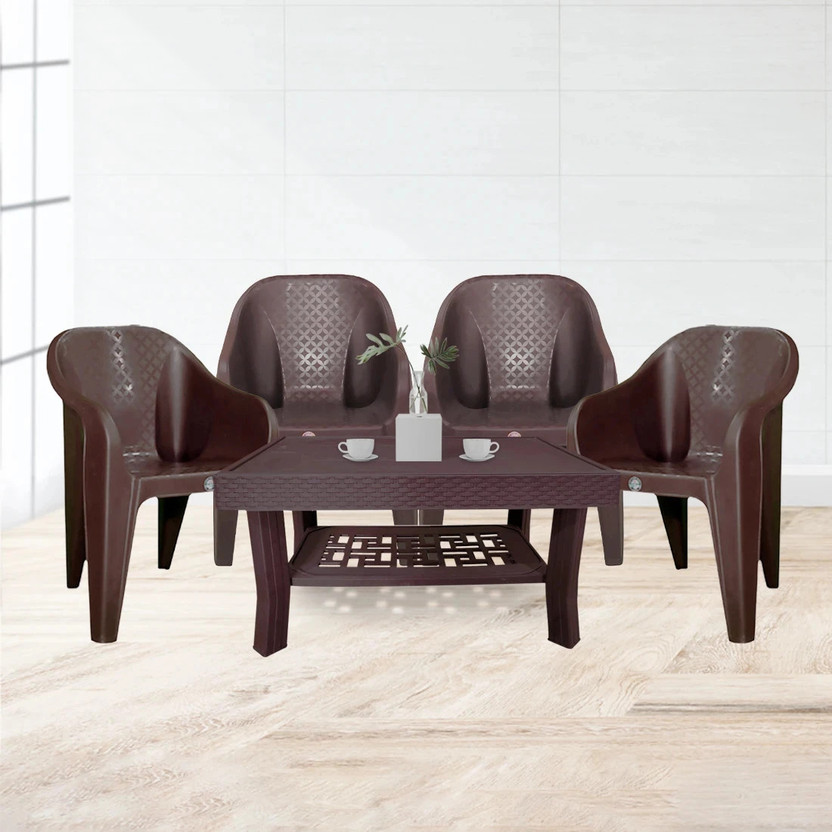 HELLO Plastic Table & Chair Set(Finish Color - Dark Brown, DIY(Do-It-Yourself))