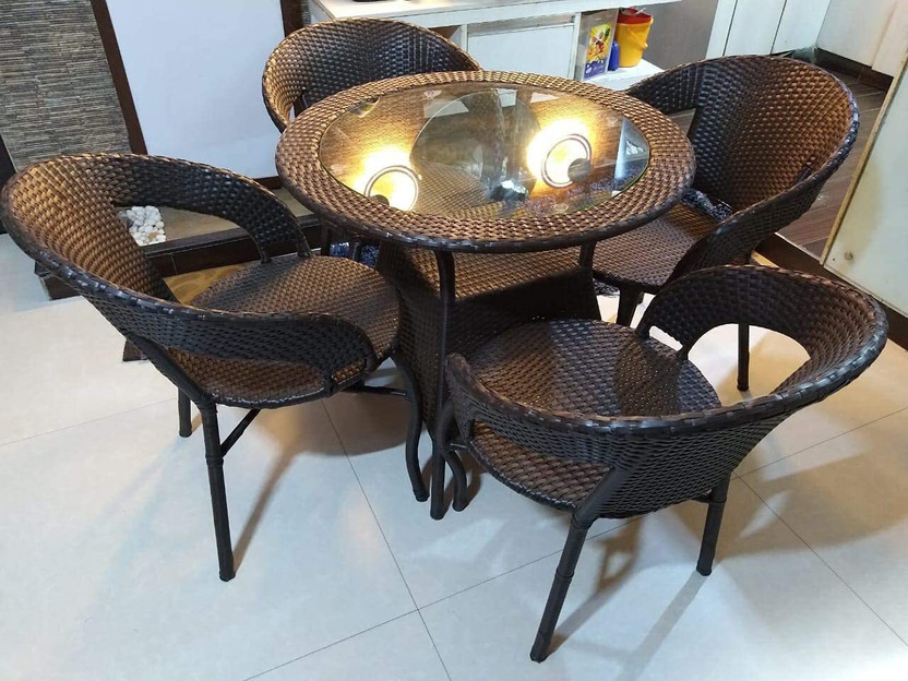 ERGOCRAFT 4 Seater Outdoor Wicker Patio Furniture Set with Glass Top Table Set for Garden Metal Outdoor Chair(BROUN, Set of 5, DIY(Do-It-Yourself))