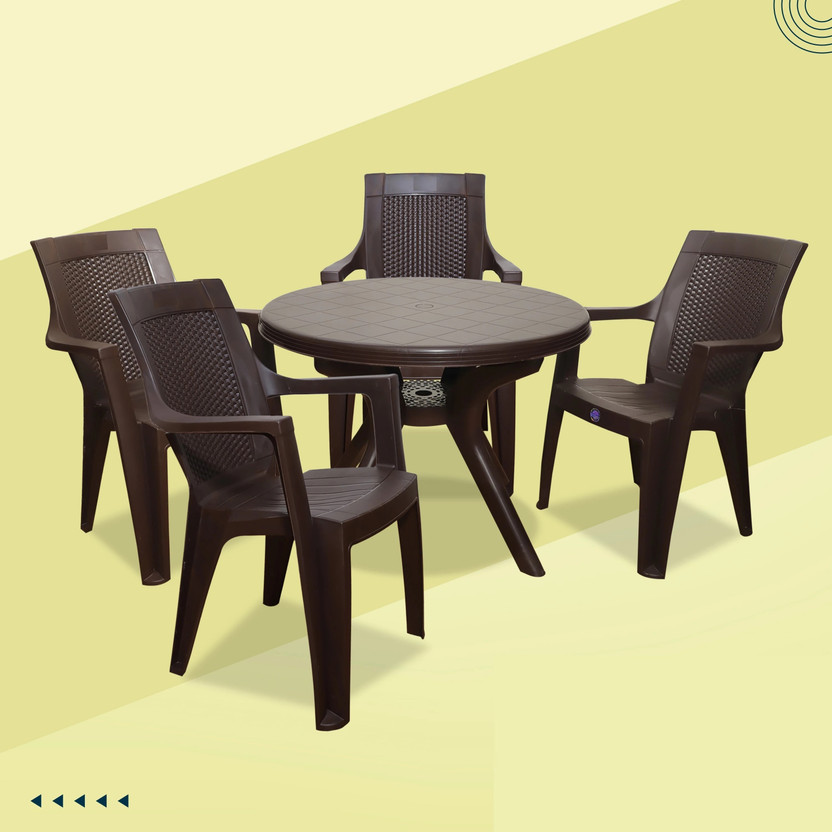 HELLO Plastic Table & Chair Set(Finish Color - Dark Brown, DIY(Do-It-Yourself))