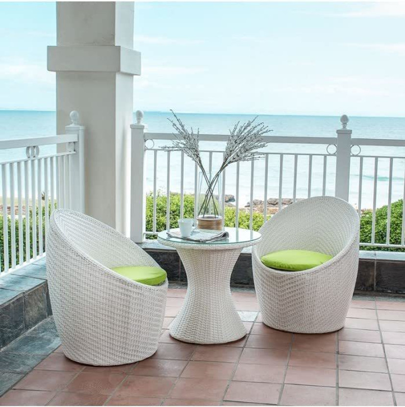 Kimber Street Furniture Metal Table & Chair Set(Finish Color - White Rattan Wicker Apple Patio Coffee, Pre-assembled)
