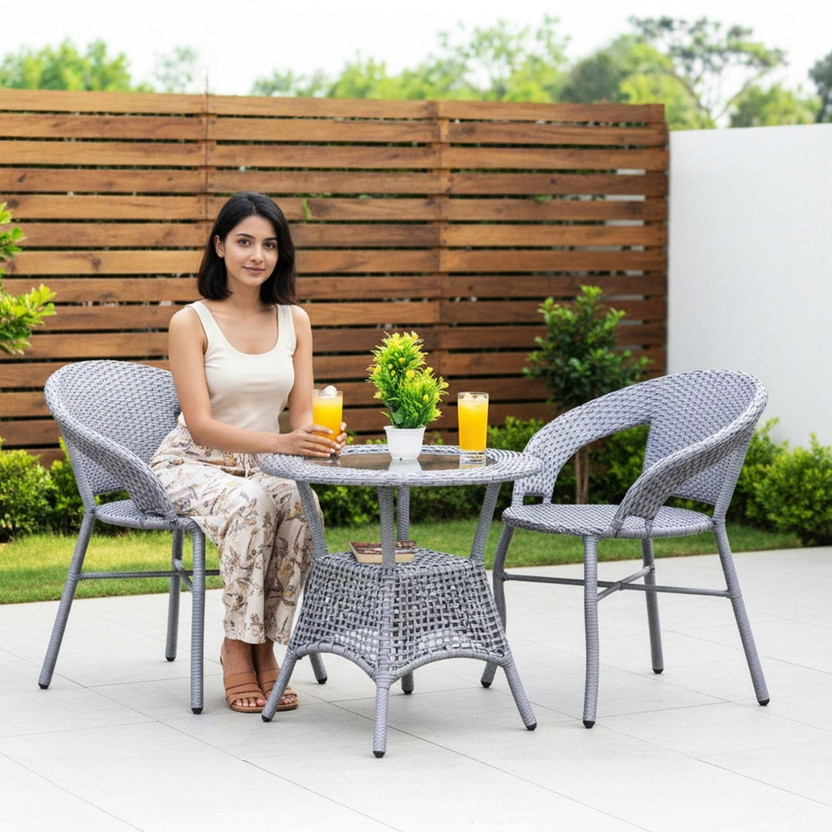 DEVOKO Metal Table & Chair Set(Finish Color - Silver Grey, Pre-assembled)