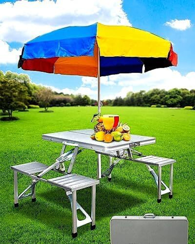 TAITHI SALES Portable Folding Camping Table and Chair Kit with 4 Seats Outdoor Picnic Table Solid Wood Outdoor Table(Finish Color - GREY, DIY(Do-It-Yourself))