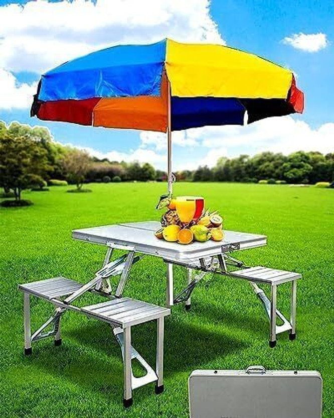 TAITHI SALES Portable Table Aluminum Alloy Frame, Plastic Tabletop with Handle Solid Wood Outdoor Table(Finish Color - GREY, DIY(Do-It-Yourself))