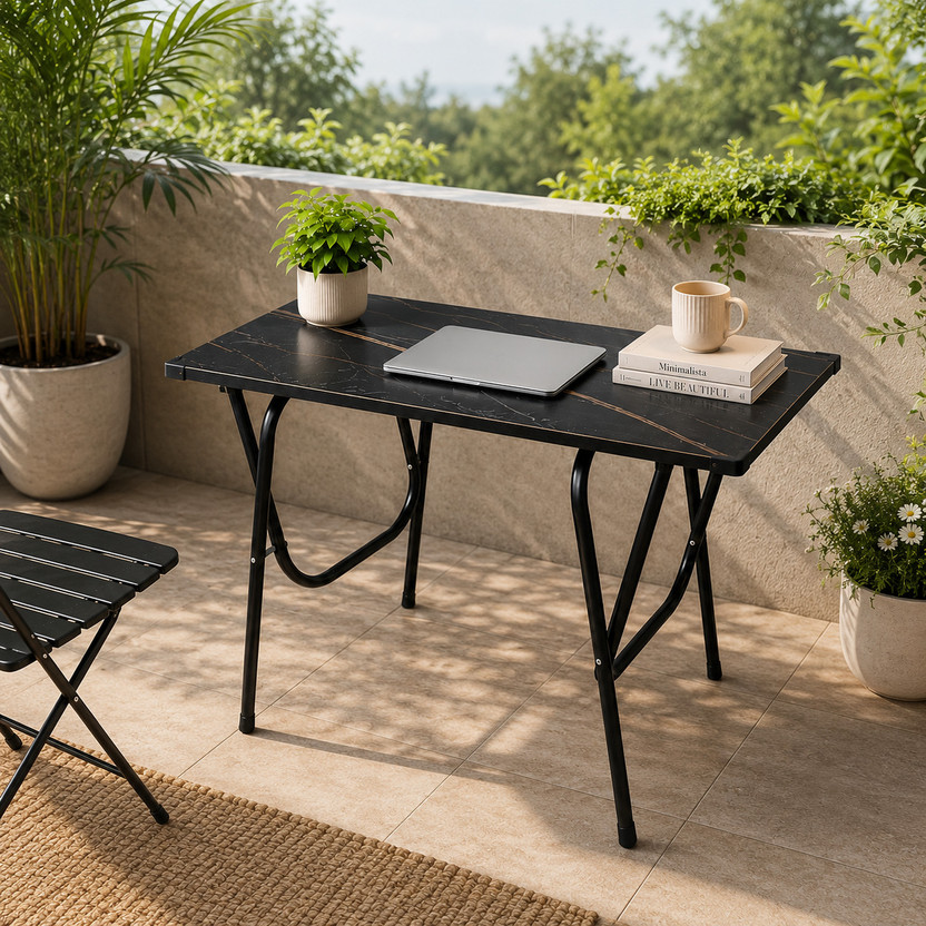 ARLAVYA Foldable Table, Office Table. Laptop Table, Engineered Wood Outdoor Table(Finish Color - Black, Pre-assembled)
