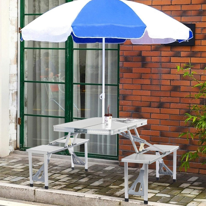 UTKRSTASTORE Folding Picnic Camping Table Set,Portable Desk with 4 Seats for Indoor Outdoor Solid Wood Outdoor Table(Finish Color - GREY, DIY(Do-It-Yourself))