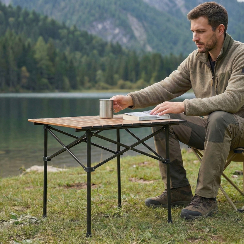 KRAPTICK KRAPTICK Folding Camping Table with Roll-Up Tabletop Lightweight Table with Carry Bag Metal Outdoor Table(Finish Color - Brown, DIY(Do-It-Yourself)) - Flipkart Deal