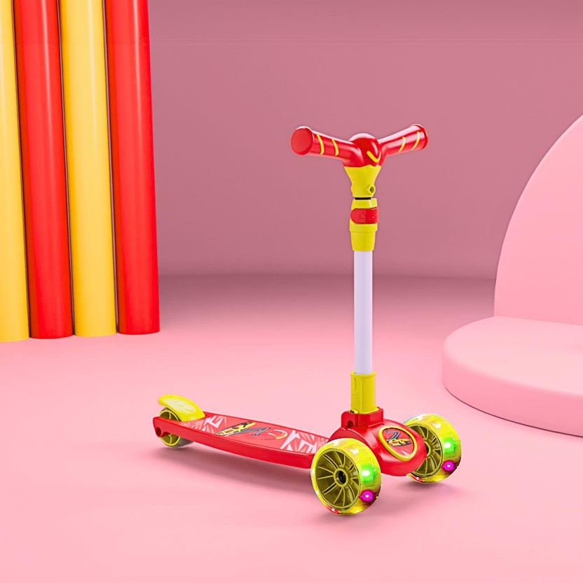 Miss & Chief Spartan Racing - 3 Wheel Kick Scooter,Foldable with LED Wheels,Adjustable Height(Red)
