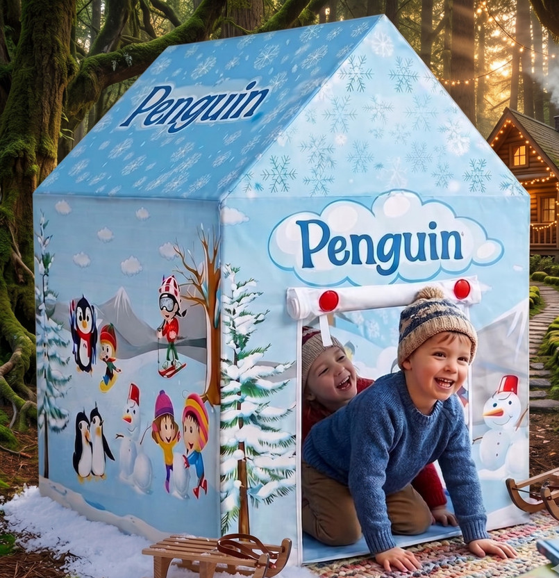 cloudconcept Kids Penguin Theme Play Tent – Winter Snow Indoor Playhouse for Children(Blue)