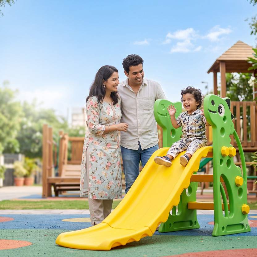 kidznation kidznation Baby Dino Slide for Kids | Indoor Outdoor Slider |Safe Rounded Design(Multicolor) - Flipkart Deal