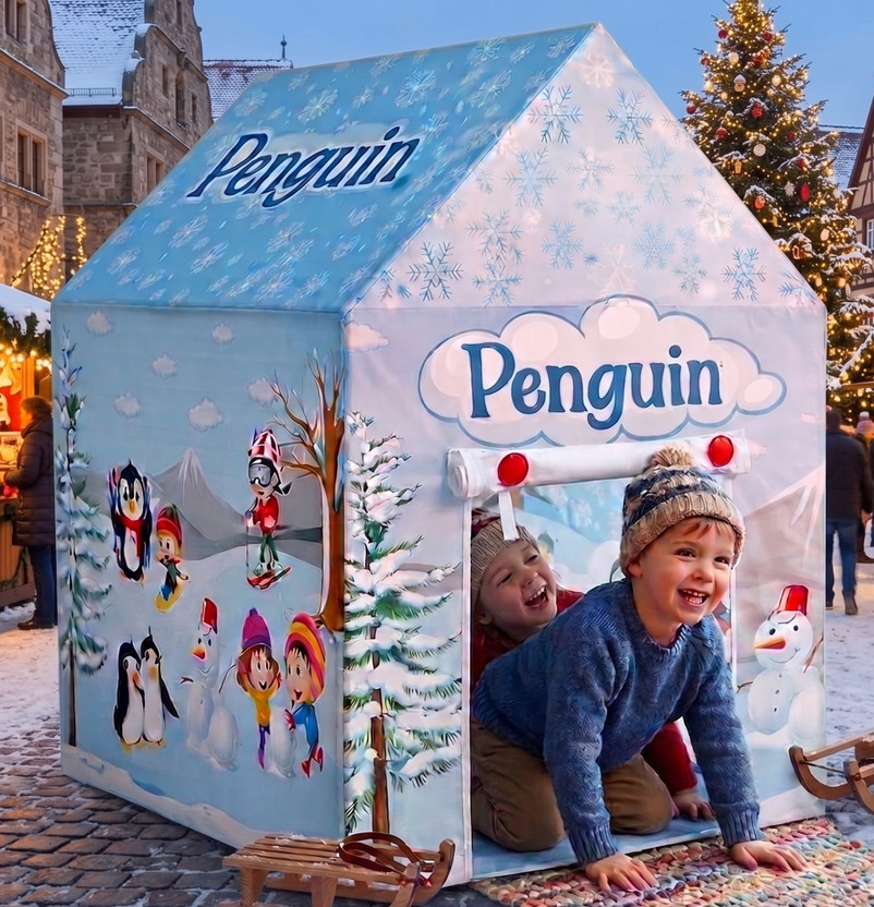 cloudconcept Penguin Kids Playhouse Tent – Snow Theme Indoor Outdoor Play Tent(Blue)
