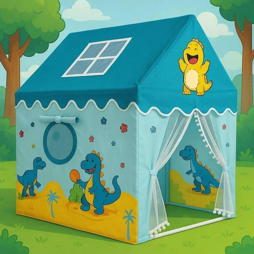 krisha enterprise DINOSAURS Light Weight Kids Play Tent House for 3 to 10 Years Old (Blue)(Multicolor)