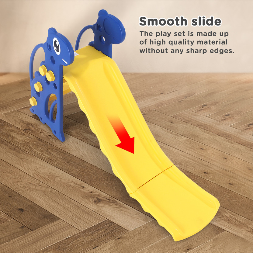Play Nation Dino Slide for Kids at Home|Foldable Slide for Indoor & Outdoor|L131 x B41 x H71(Blue, Yellow)