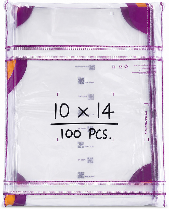 Meesho Premium Transparent Barcode Polybags | Self Adhesive Courier Packing Bags Security Bag(10 x 14 Pack of 100)