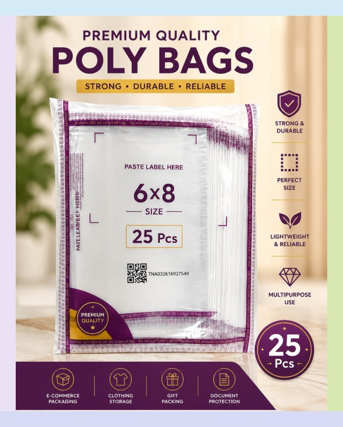 Meesho Shriijii Transparent Packaging Barcode Bags With QR Code Security Bag(6 x 8 Pack of 25)