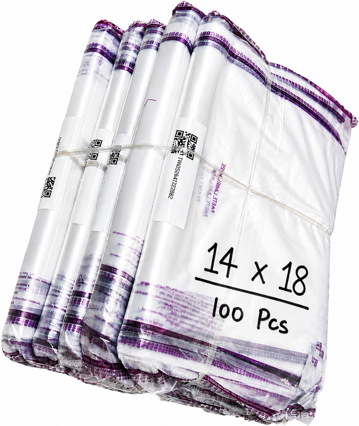 Meesho Premium Transparent Barcode Polybags | Self Adhesive Courier Packing Bags Security Bag(14 x 18 Pack of 100)