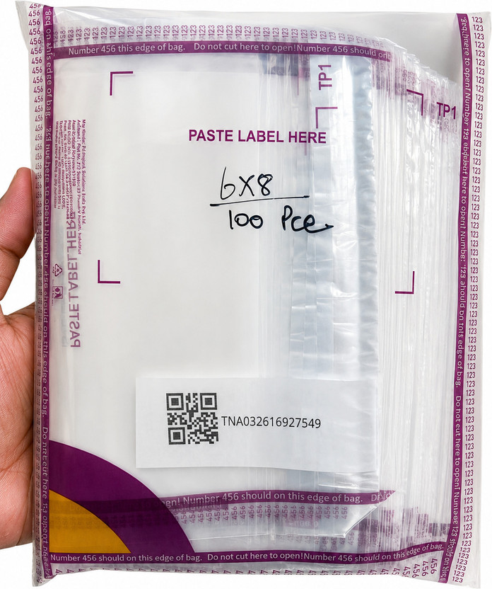Meesho Transparent Polybag Without POD With Barcode |Size 6*8 Security Bag(6 x 8 Pack of 100)