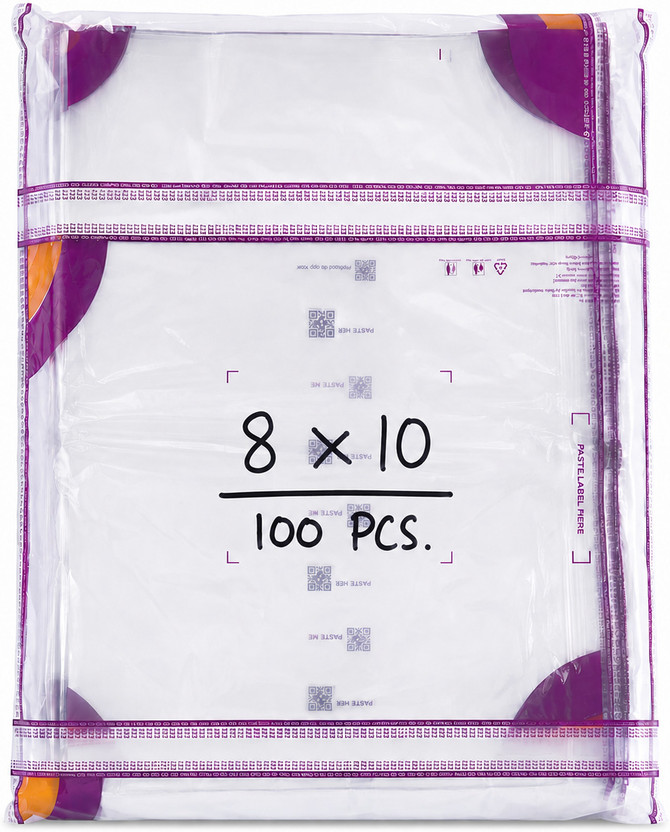 Meesho Premium Transparent Barcode Polybags | Self Adhesive Courier Packing Bags Security Bag(8 x 10 Pack of 100)