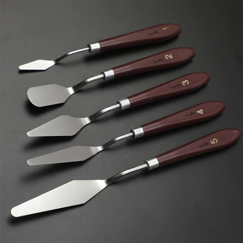 Prescent Painting Knife Stainless Steel Set for All Oil, Acrylic, Water, Gouache Color.(Set of 5, Brown)