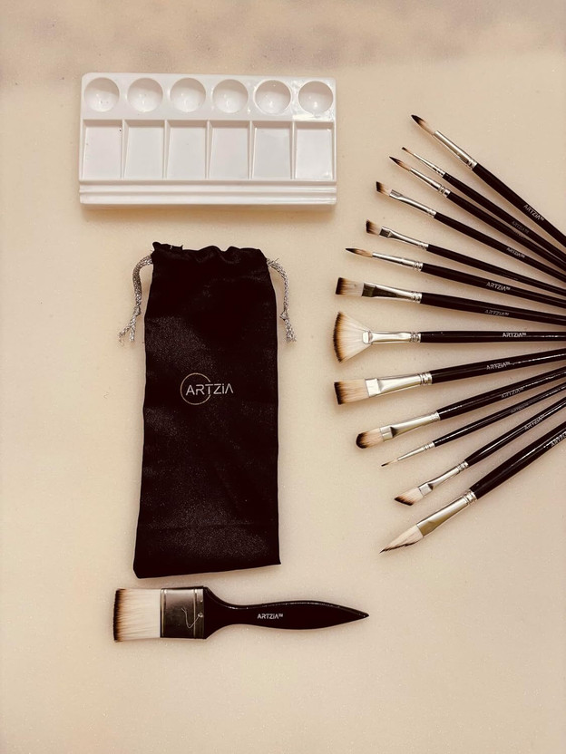 BK BRUSHKART Painting Brush Set of 14 pcs Includes Paintbrushes, Palette,Dagger & Wash Brush(Set of 14, Black)
