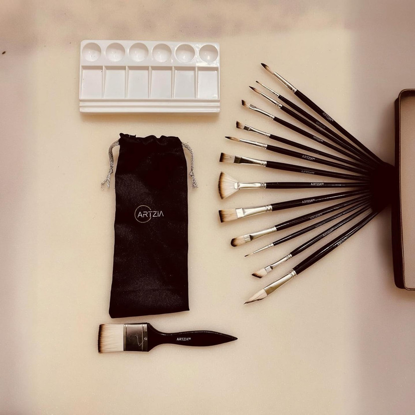 BK BRUSHKART Painting Brush Set of 14 pcs Includes Paintbrushes, Palette,Dagger & Wash Brush(Set of 14, Black)