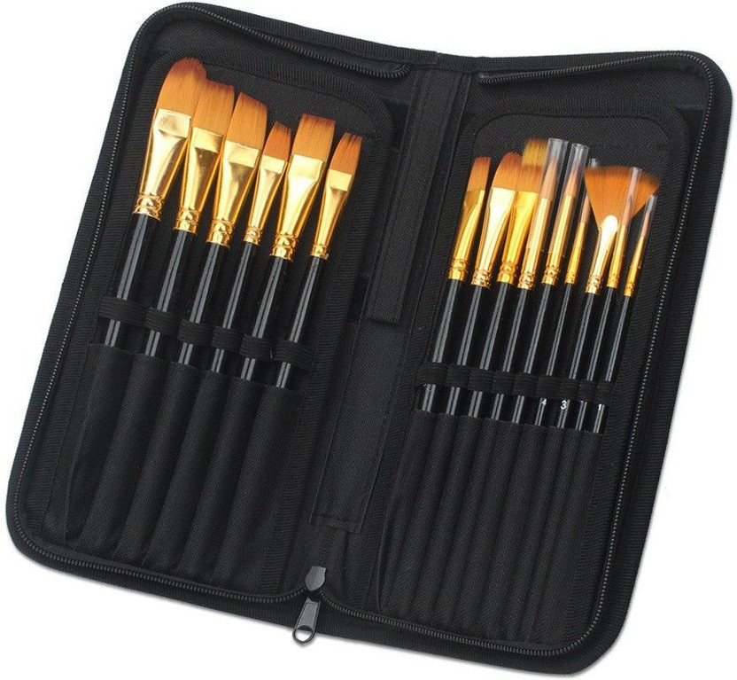 Asha Craft 12pcs Brush Set Professional Oil Paint Artist Brush With Bag Acrylic Artist Painting Brushes Set(Black, Golden)
