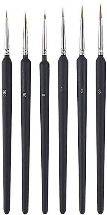 BM RETAIL 6 PCS Detailing Paint Brushes Set for Fine Detailing Round Pointed Tip(Black)