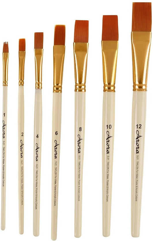 KABEER ART Taklon Flat Painting Brush Set(Set of 1, White)